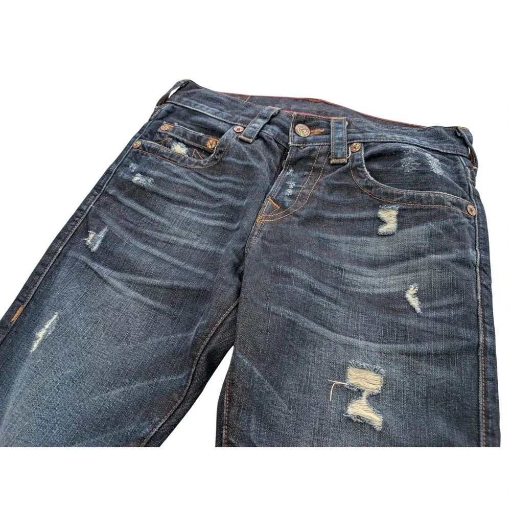 True Religion Rocco Relaxed Skinny Distressed Dark Wash Denim Jeans Mens 28 USA